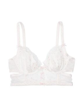 For Love & Lemons White Embroidered Longline Lace Bra | Small | NWT